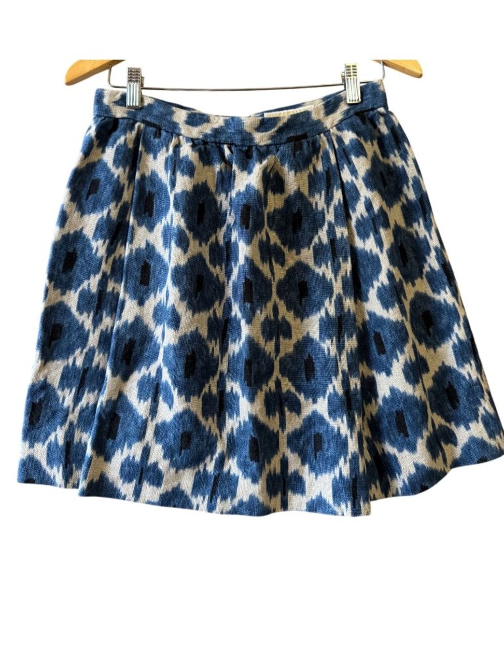 Michael Kors Blue & Ivory Ikat Print Skirt - 6 Linen Back Zipper Design